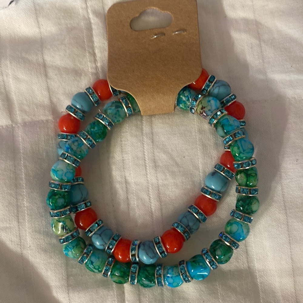 beaded bracelet, bundle with rhinestone spacers, glass beads in acrylic bead 6 1